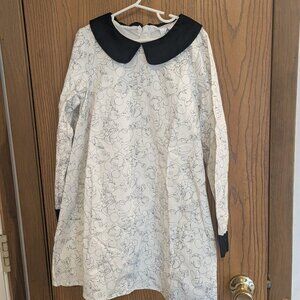 Disney Mickey Minnie Mouse Pencil Sketch Peter Pan Collar Long Sleeve Dress-7/8